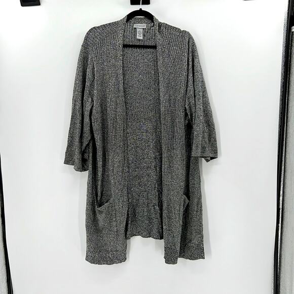Catherines Sweaters - Catherines 3/4 Sleeve Cardigan - Heathered Black - 3X